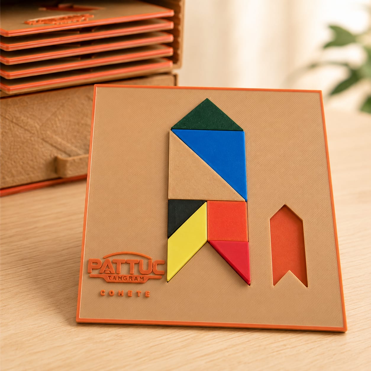 Piezas de PATTUC Tangram formando una figura sobre el tablero