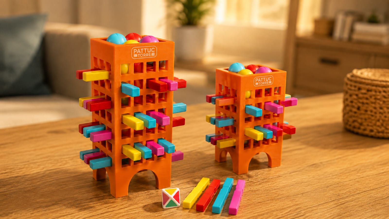 Dos juegos PATTUC Torre sobre una mesa